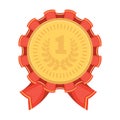 The award for first place.Gold medal with the red ribbon of the winner Olympics.Awards and trophies single icon Royalty Free Stock Photo