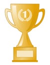 award - golden winners cup with the number 1 and laurel wreath, vector illustration