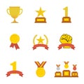 Award icon golden cups for winners. Sport trophy. Flat style. Vector