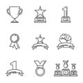 Award icon golden cups for winners. Sport trophy. Linear style. Vector