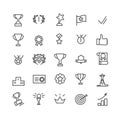 Award icon set. Line art. Includes such icons as trophy cup, goal, success, thumbs up. Editable stroke 48X48 pixel perfect.