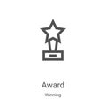 award icon vector from winning collection. Thin line award outline icon vector illustration. Linear symbol for use on web and
