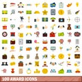 100 award icons set, flat style Royalty Free Stock Photo