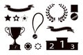 Award icons. Web site. Set of silhouettes of trophy cups, ribbons, stars, laurel wreath, winners podium Royalty Free Stock Photo