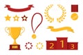 Award icons. Web site. Set of trophy cups, ribbons, stars, laurel wreath, winners podium Royalty Free Stock Photo