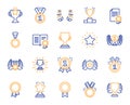 Award line icons. Winner medal, Victory cup. Vector