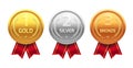 Award medal gold silver and bronze. Champion metal ward for winner. Vector achievement Royalty Free Stock Photo