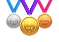 Award medal gold silver and bronze. Champion metal ward for winner. Vector achievement