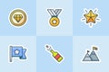 Award and medal icons set collection package blue isolated background with modern cartoon flat style Royalty Free Stock Photo