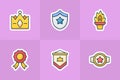 Award and medal icons set collection package purple isolated background with modern cartoon flat style Royalty Free Stock Photo