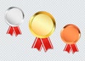 Award medals isolated. Vector illustration of gold, silver and bronze trophy Royalty Free Stock Photo