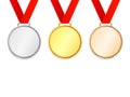 Award Medals with ribbons set. Collection of gold, silver and bronze medals Royalty Free Stock Photo
