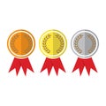 award medals. Winner medal gold bronze silver first place trophy champion honor best shiny circle ceremony prize, vector Royalty Free Stock Photo