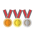 award medals. Winner medal gold bronze silver first place trophy champion honor best shiny circle ceremony prize, vector Royalty Free Stock Photo