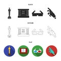 Award Oscar, movie screen, 3D glasses. Films and film set collection icons in black,flat,outline style vector symbol