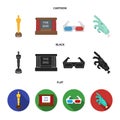 Award Oscar, movie screen, 3D glasses. Films and film set collection icons in cartoon,black,flat style vector symbol