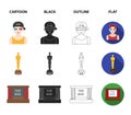 Award Oscar, movie screen, 3D glasses. Films and film set collection icons in cartoon,black,outline,flat style vector