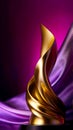 Award purple and gold silk texture background. Abstract textile elegant luxury violet and golden banner. Satin wavy