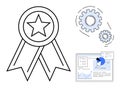 Award Ribbon, Gears, and Analytics Dashboard Representing Achievement and Process Optimization Royalty Free Stock Photo