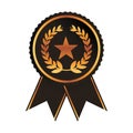 Award ribbon gold black medal with star laurel wreath rosette