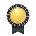 Award ribbon gold icon. Golden black medal design, isolated white background. Symbol of winner celebration, best