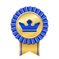 Award ribbon gold icon. Golden blue medal crown design isolated white background. Symbol winner celebration, best Royalty Free Stock Photo