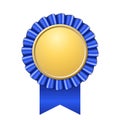 Award ribbon gold icon. Golden blue medal design isolated on white background. Symbol of winner celebration, best Royalty Free Stock Photo
