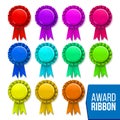 Award Ribbon Set Vector. Winner Badge. Ceremony Design. Poster, Card, Flyer. Champion Medal. Honor Icon. Retro Element
