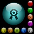 Award with ribbons icons in color illuminated glass buttons Royalty Free Stock Photo