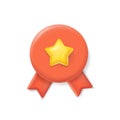 Award with ribbons, Medal with star, cartoon 3d achievement. Winner or quality icon isolated on white background,