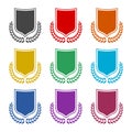 Award shield icon. Laurel wreath symbol, color set