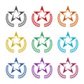 Award star laurel icon, color set