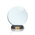 Award trophy, circle shaped glass prize statue on white background. Champion glory in competition vector illustration