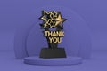 Award Trophy with Golden Thank You Sign over Violet Very Peri Cylinders Products Stage Pedestal. 3d Rendering