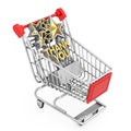 Award Trophy with Golden Thank You Sign in Shopping Cart Trolley. 3d Rendering