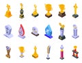 Award trophy icons set isometric vector. Goblet cup Royalty Free Stock Photo