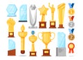 Award trophy set. Isolated gold cup, medal, star