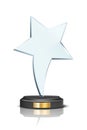 Award trophy, star shaped glass prize statue on white background. Champion glory in competition vector illustration