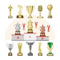Award trophy vector winners prize trophycup or medal for award-winning champion with reward for victory on competition