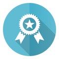 Award vector icon, flat design blue round web button isolated on white background Royalty Free Stock Photo