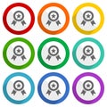 Award vector icons, set of colorful flat design buttons for webdesign and mobile applications Royalty Free Stock Photo