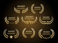 Award Winner emblem collection of gold laurel wreath black text Royalty Free Stock Photo