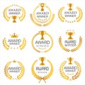 Award Winner emblem collection of gold laurel wreath black text Royalty Free Stock Photo