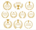 Award Winner emblem collection of gold laurel wreath black text Royalty Free Stock Photo