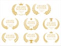 Award Winner emblem collection of gold laurel wreath black text Royalty Free Stock Photo