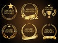 Award Winner emblem collection of gold laurel wreath black text Royalty Free Stock Photo