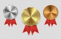 Award winner, prize medal and banner for text. Award medals in shine. Royalty Free Stock Photo