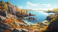 Award-winning Archipelago Hiking Trail With Poetcore Aesthetics And High Detail Illustration