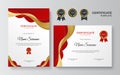 Award winning certificate template. Diploma of modern design or gift certificate. Vector illustration in red and gold color theme Royalty Free Stock Photo