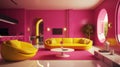 Award-Winning Fuchsia Pink and Canary Yellow Bionic Interior with Shiny Walls in 8K HD